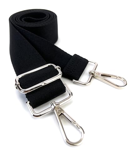 Image of Black Purse Strap with Silver Hardware 1-1 /2 Inch Wide Solid Color Replacement Crossbody Guitar Style Shoulder Strap for Handbags Totes