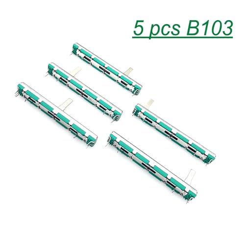 JZK 5 Stück 75 mm B103 10 K Ohm Schiebepotentiometer Bilinear 10 K elektronisches Potentiometer, 10 K Mixer Fader B10 K Dual Straight Slide Potentiometer B103