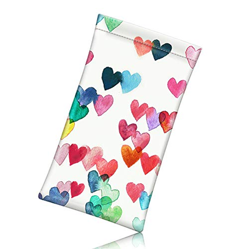 FINTIE Soft Eyeglasses Case with Cleaning Cloth, Portable Squeeze Top Vegan Leather Glasses Pouch, Sunglasses Eyewear Bag, Raining Hearts