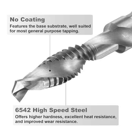 QUARKZMAN 2 Stück Gewindebohrer für Maschine 1/4-20NC, HSSM2(6542) Unbeschichtet Sechskantgriff, Universal-Bohrer für die meisten Situationen