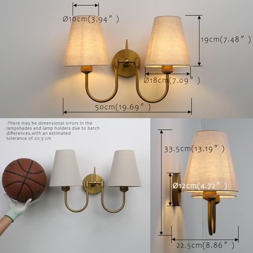 Pathson 2-Lights Linen Fabric Wall Sconce Light, Hardwired Double Curved Arms Vanity Light, Vintage Wall Painting Sconce Lamp, Lighting for Living Room, Loft, Stairwell, Kitchen, Foyer by Pathson - Used condition - Image 5