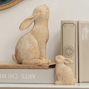 Dn deconation set of 2 easter bunny figurines white and khaki resin rabbit statue rabbit figurines for spring bunny decorations easter ornaments for home shelf coffee table decor gift  urban country home decor