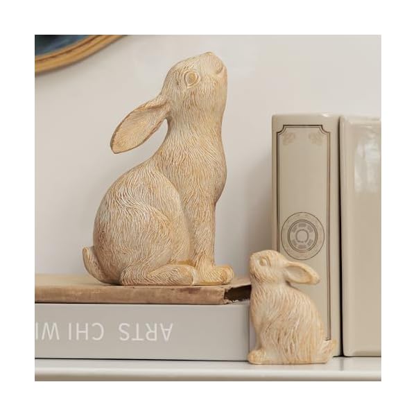 Dn deconation set of 2 easter bunny figurines white and khaki resin rabbit statue rabbit figurines for spring bunny decorations easter ornaments for home shelf coffee table decor gift  urban country home decor