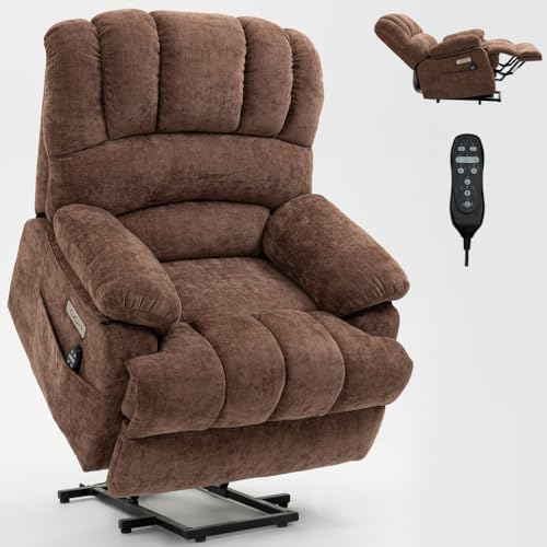 Image of Extra Large Power Lift Recliner Chair with Massage, Lumbar Heat, and USB Charging - Ideal for Enhanced Comfort and Mobility (42 x) (Brown + Chenille + Fiber Foam and Polyester Fiber Pad)