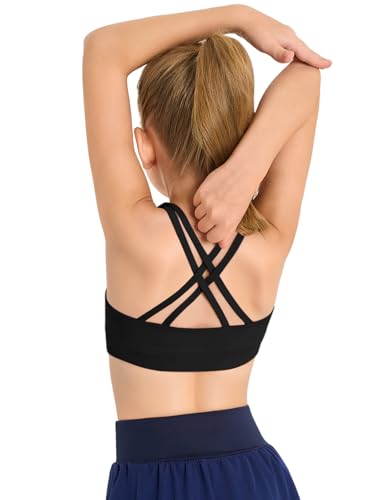 La Mejor Selección de Ropa deportiva para Niña para comprar hoy. 50 Haloumoning - Brasier de entrenamiento para niñas con tirantes y cuello redondo, para yoga, deportes, comodidad, baile, parte superior corto de 5 a 14 años, Negro -, 11-12 Años