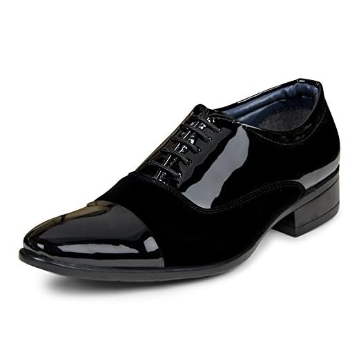 XE Looks Men's Black Comfortable Patent Leather/Velvet Lace-up Formal Shoes (335-0092, Size: 8 UK/Ind, 42 Euro)