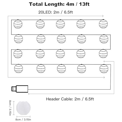 XVZ 4m Catena Luminosa, 20 LED USB Lanterne Luci