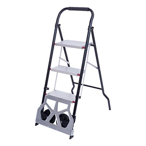 Gimify 3 Step Ladder Folding Cart Dolly with Rolling Wheels Hand Truck Step Stool Portable Lightweight