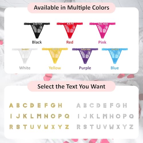 Image of Personalized Rhinestone Letter Thong for Women, Custom Name G-String Panties Gifts for Her