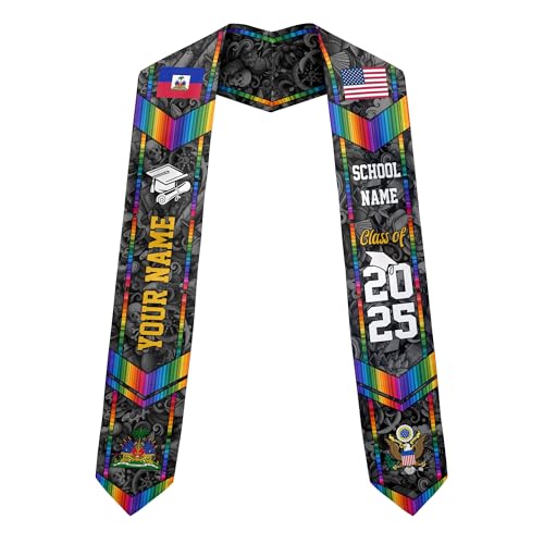 MonkeyVan Personalized Haiti Graduation Stole Sash 2025, Haitians American Flag Graduation Sash, Graduation Stole Haiti Gifts Ht 1