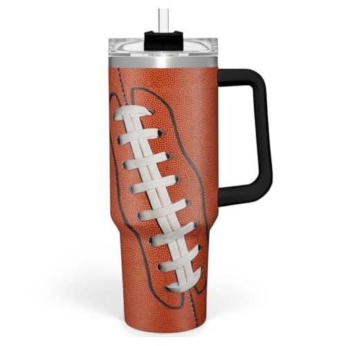 Image of Football Tumbler with Handle 40oz Insulated Stainless Steel Cup with Lid & Straw, Travel Cup, Gifts for Men, Boys, Players, Coaches, Sports Lovers, Christmas, Birthday
