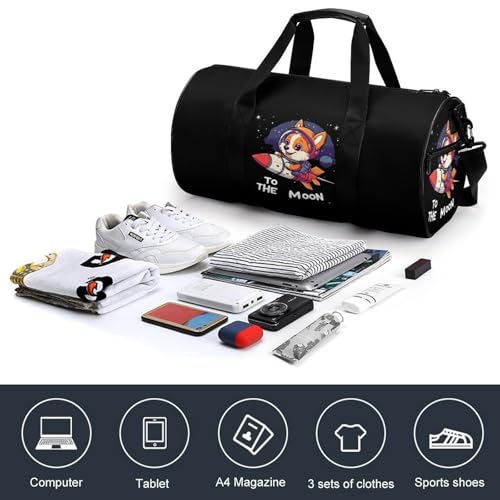 Corgi TO THE MOON Sports Gym Bag Travel Duffel Workout Bag with Adjustable Strap4