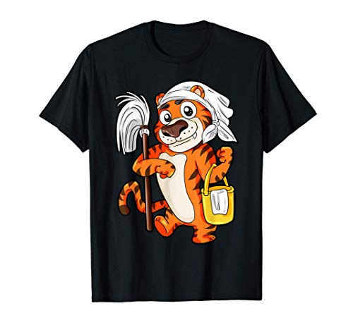 Tigre avec serpillière et seau de nettoyage T-Shirt Cover