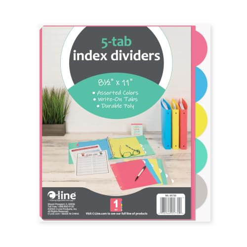 C-Line 5-Tab Poly Binder Index Dividers, Assorted, 5/ST (05730)