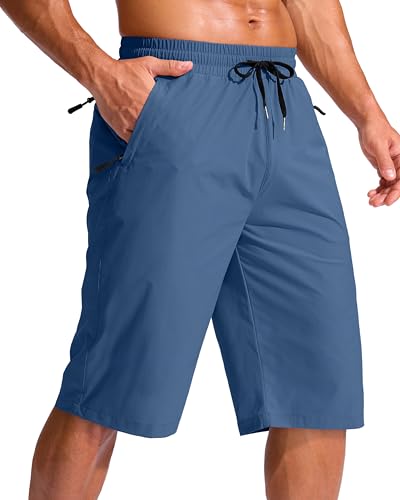 G Gradual Men's 13" Swim Trunks with 3 Zipper Pockets Board Shorts,Blue,XL