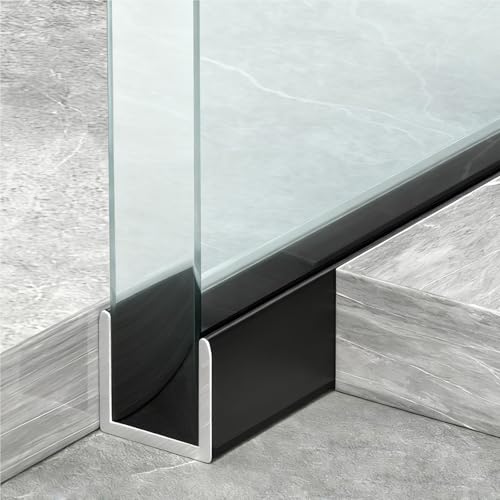 Perfil De Aluminio Negro Tipo U Para Puertas De Cristal De Ducha, 63 Y 95 Pulgadas; Ranura Fija Para Cristal Destinada A Mamparas De Ducha De Interior(8mm(2/7'),L-80.7in/205cm)