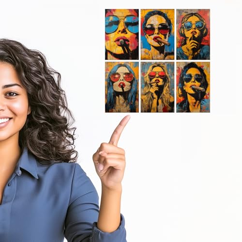 Image of SiddArtify Modern Pop Art Wall Art Prints Set - Woman Smoking Cigar Poster Decor for Living Room Bedroom Office - Set of 2-4x6 Inch - Board (Pack of 6) - Sticker (Pack of 6)