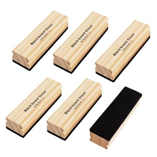 Pack of 6 Janrax Wooden Black Board Erasers 14 x 4 x 3cm – Classic Wood & Felt Chalkboard Cleaner - Office, School, University and College Supplies