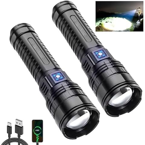 RIEJIN LED Torch USB Rechargeable, Super Bright Tactical Torch, IP65 Waterproof, 5 Lighting Modes, Portable LED Flashlight for Camping, Emergency, Hiking, Outdoor Cover
