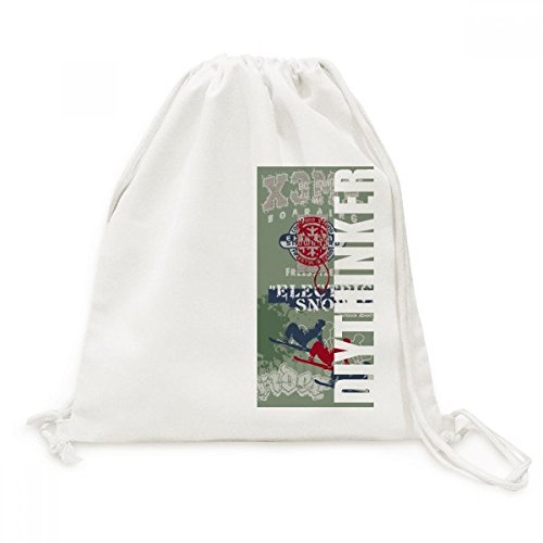 Sac à cordon en toile avec illustration ski d'hiver grand compartiment de voyage