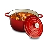 CASA LITUS Olla de Hierro Fundido 3.9L Rojo tipo Dutch Oven para Horno y Estufa, Horno Holandés Esmaltado con Tapa,...