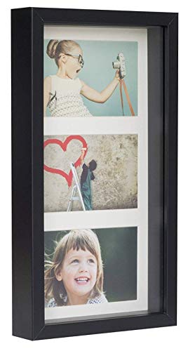 BD ART Marco 18 x 35 cm Box 3D para Fotos Color Negro con Paspartu para 3 Fotos 10 x 15 cm. Frente de Vidrio.