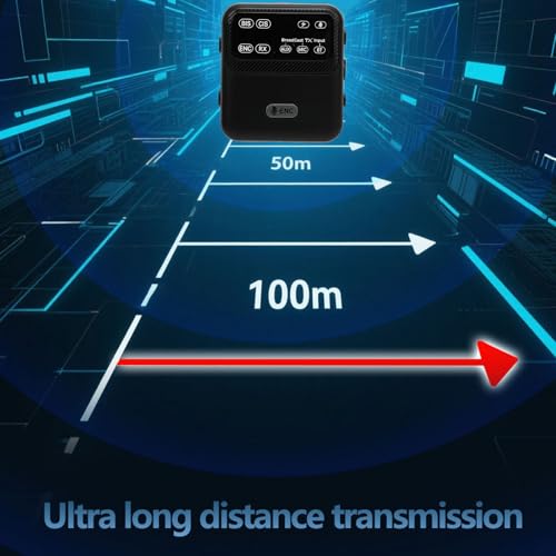 Yunseity Transmitter Receiver, Transmisor y Receptor USB Inalámbrico Broadcast 100m con pantalla LED para guía turística, maestro, adaptador de audio multipropósito, micrófono con cancelación de ruido ENC miniatura 4