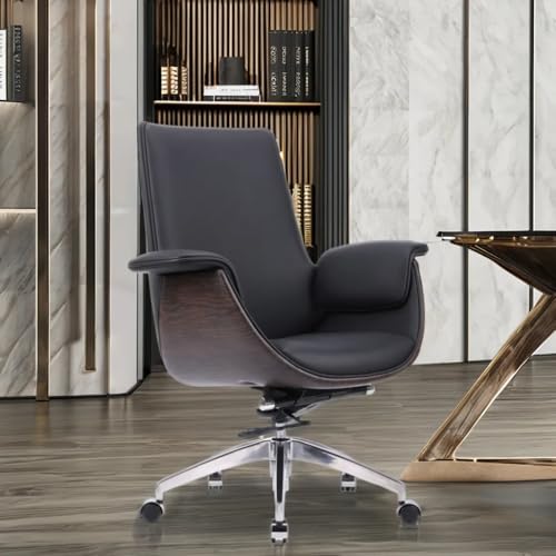 Image of Trendor Leatherette Luxury Ergonomic Executive Chair, Multi-Function Modern Designed Office Leather Chair, Conference Chair with Wood Back (Without Headrest, Black)