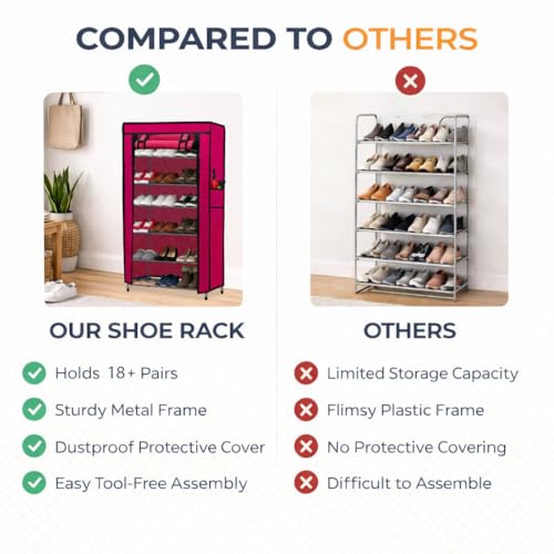 Image of Metal Shoe Stand with Cover, 6 Tier Shoe Organizer for Home & Office - Pink