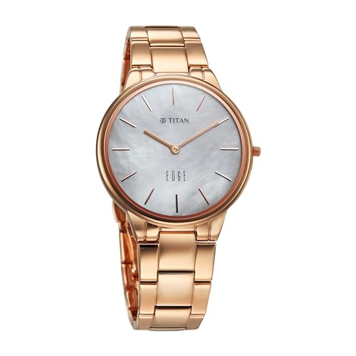 Image of Titan Edge Metal Ladies Allure Quartz Analog White Mother of Pearl Dial Rose Gold Stainless Steel Strap Watch for Women - NT2734WM01