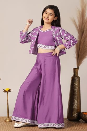 Image of Fashion Dream Girl's Silk Blend Ethnic Top and Palazzo Set |Kids Salwar Suit Set|Indo Western Set
