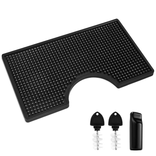 Dbgogo Kegerator Bar Mat PVC Keg Drip Mat Kegerator Tower Beer Drip Tray Non-Slip Rubber Kegerator Drip Tray Kegerator Surface Mount Beverage Bar Drip Tray with 4.5 Draft Beer Tower Flange Cutout