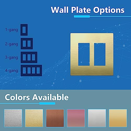 Image of LIDER Double Decorator Metal Wall Plate, Temperature and Impact Resistant, Screwless Cover, Modern Upgrade, Mid-Size 2-Gang 4.88 inch x 4.92 inch, LSMWP-32M-BB, UL Listed, Stainless Steel, Brushed Brass
