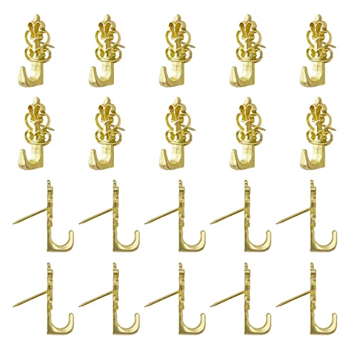 Image of INCREWAY Push Pin Hangers, 20Pcs Gold Flower Shaped Push Hooks Vintage Picture Hanging Pin Hooks Small Wall Hooks with Nail for Hanging
