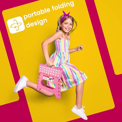 Image of 12 Pack 11 Inch Folding Step Stool, Sturdy Plastic Foldable Step Stool for Kids & Adults, Non Slip Lightweight Collapsible Foot Stools Holds 300 lbs, Ideal for Kitchen, Bathroom, Outdoor, Pink
