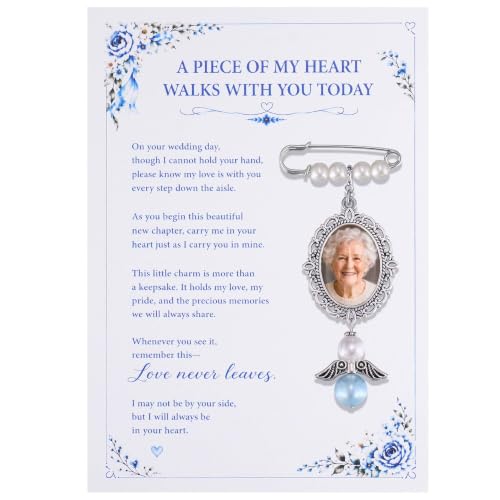 Image of MIXJOY Something Blue Gift for Bride, Wedding Day Bridal Blue Pearl Angel Wings Bouquet Garter Charm for Bride to Be