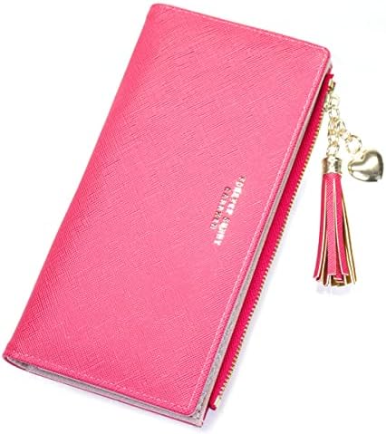 Wallets for Women Leather Cell Phone Case Holster Bag Long Slim Credit Card Holder Cute Minimalist Coin Purse Thin Large Capacity Zip Clutch Handbag Wallet for Girls Ladies (Barbie Pink)