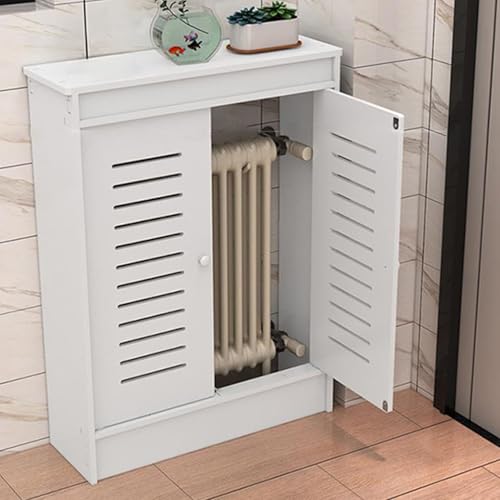 Cubierta de radiador de PVC blanco para sala de estar y baño, estante decorativo con barrera de privacidad y válvula de tubo, armario de calefacción de suelo, 90 x 60 x 25 cm