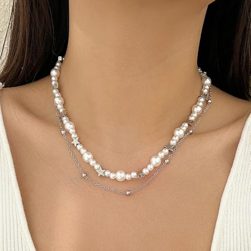 Collar de perlas de imitación unisex con cuentas acrílicas en capas 2