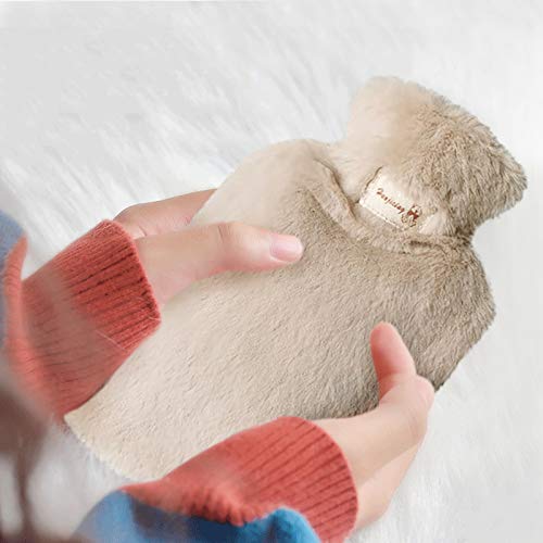Botella de agua caliente con cubierta de forro polar suave, bolsa de agua caliente de goma natural de primera calidad, uso doméstico para bebés y niños – 800 ml Gran calentador como regalo