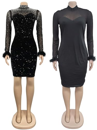 Image of Figdaw Feather Sequin Cocktail Dress for Women Sexy Party Club Night