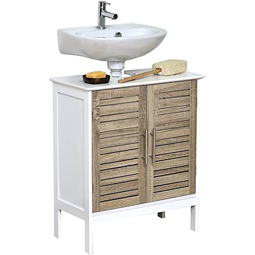 Evideco French Home Goods Wall-Mounted Sink Floor Cabinet Stockholm 2 Doors Oak-Colored #TOP3