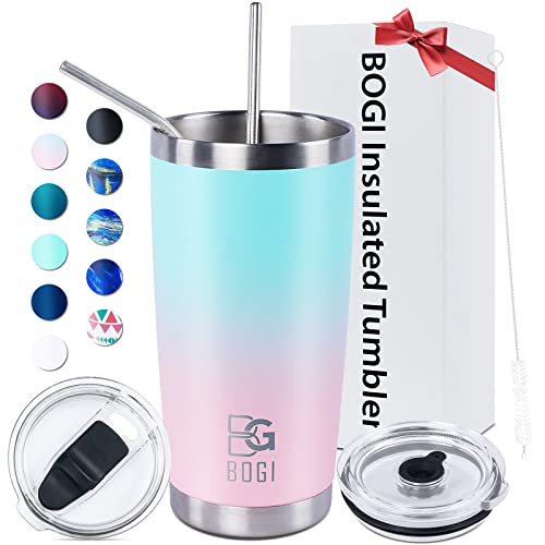 BOGI Tumbler, 20 oz Insulated Mug with Straw and Lids, Leakproof Coffee Cup Travel Mug, Double Wall Vacuum Stainless Steel Tumbler, Durable Thermal Cup for Cold & Hot Beverages - Ideal Gifts | Spink