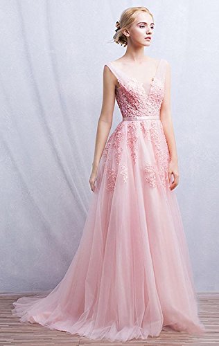 Sexy Deep V-Neck Long Sleeve Lace Beach Dress See-Through Maxi Dress (Pink,4)