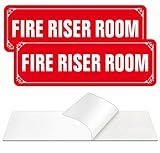 (2 Pack) Fire Riser Room Sign, Self Adhesive Rust Free and Reflective Aluminum Metal Sticker Signs for Wall and Door (9 x 3 inches, Red/White)