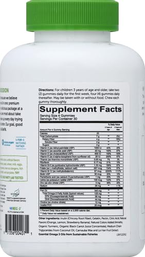Image of SmartyPants Kids Multivitamin Gummies and Fiber Supplement: Vitamin D3, C, Vitamin B12, B6, A, Zinc, Biotin, Inositol, Fiber Gummies, Three Fruit Flavors, 120 Count (30 Day Supply) (Pack of 12)