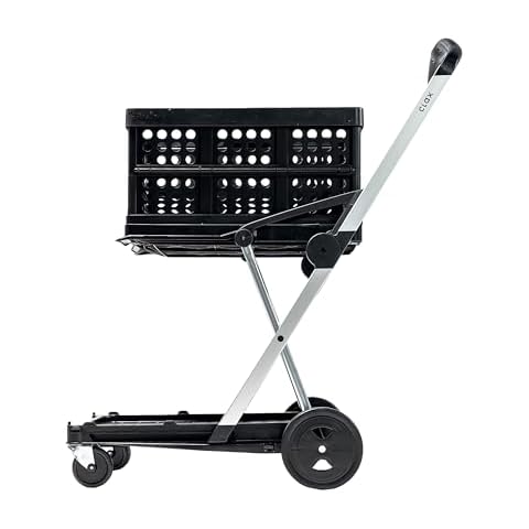 CLAX® The Original | Made in Germany | Multi use Functional Collapsible carts | Mobile Folding Trolley | Shopping cart with Storage Crate (Black) Cover