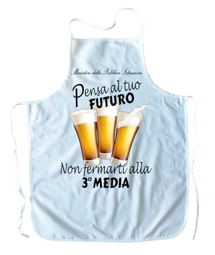 PASSAPAROLA Grembiule da Cucina,grembiule spiritoso,simpatico,umoristico, 100% Cotone, Made in Italy, 64x80 cm (G26 BIANCO Terza Media)