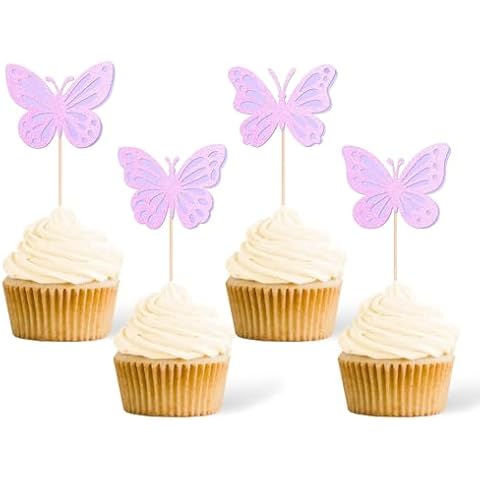 Gexolenu 24 Pcs Butterfly Cupcake Toppers Cover