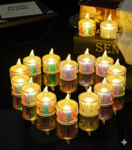 Image of 6Pc LED Tea Light Candles | Flameless & Smokeless Diya | Decorative Acrylic Candle | Home Decor, Navratri Decor Items, Diwali Decoration Item, Room, Table, Pooja Room Decor (Raibow) | Popo Toys